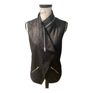 SW3 Bespoke Black Vegan Suede Moto Vest Asymmetrical Zip Front Street Style Sz L